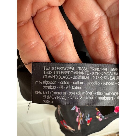 Zara Floral Embroidered Button Down Black Cotton Silk Blend Size XS Oversized - Picture 11 of 11